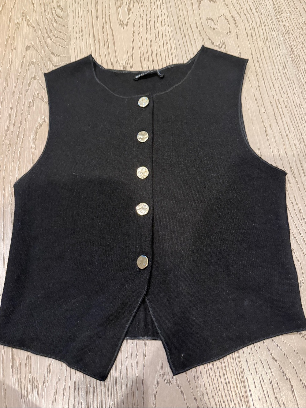Zara Black Cropped Button Vest with Gold-Tone Buttons